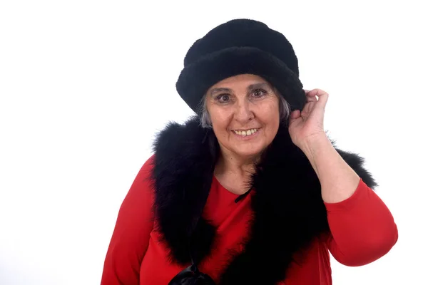 Portrét starší ženy s kloboukem — Stock fotografie