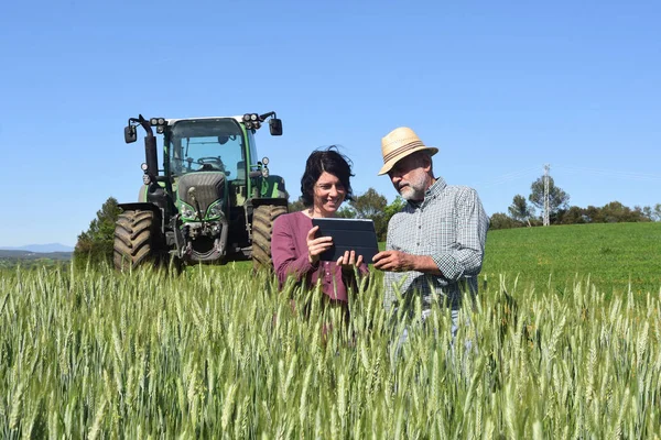 çiftçiler dijital tablet ile bir alanda birkaç