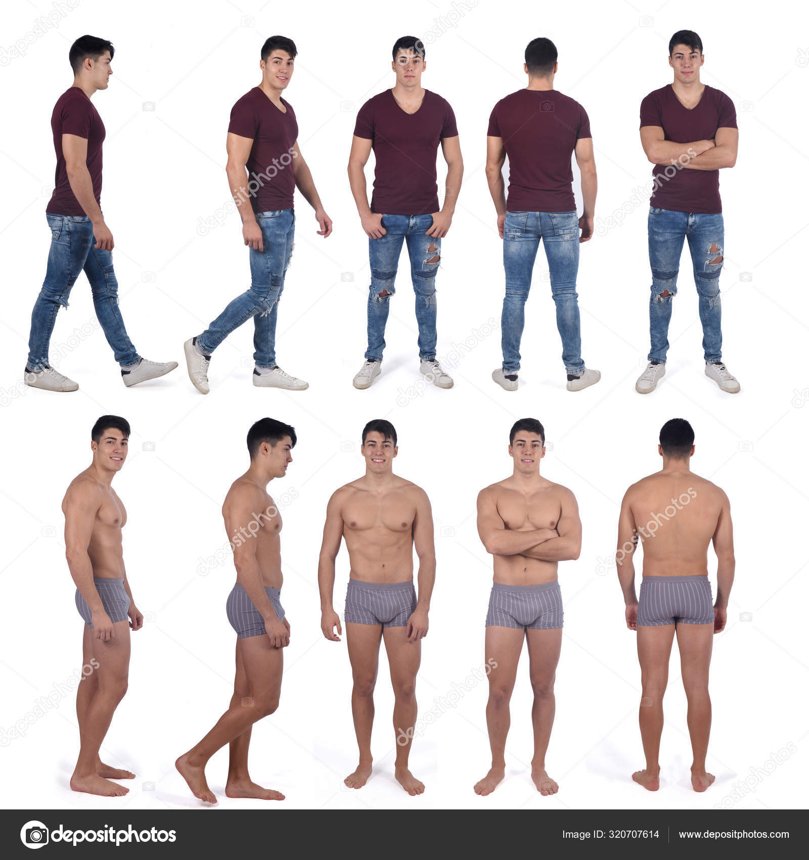Various poses of a man dressed and naked Stock Photo by ©MariaiC 320707614