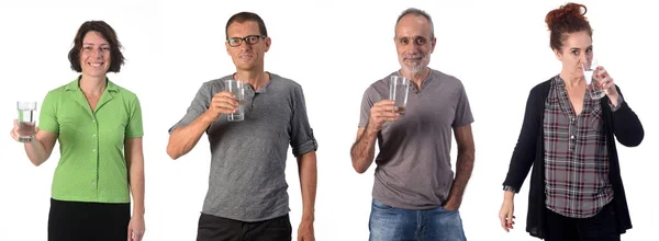 People drinking water on white background — Stock Photo, Image