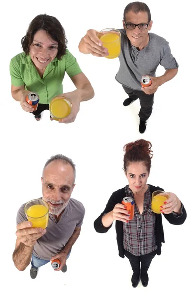 People with a glass of lemon soda on white — Stock Photo, Image