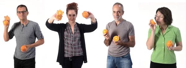 Menschen mit Orange auf weißem Hintergrund — Stockfoto