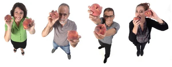 Group of people with peach on white background — Stock Photo, Image