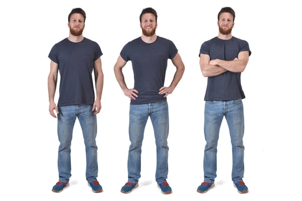Set di foto di un uomo in varie pose su sfondo bianco — Foto Stock