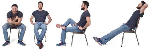 A man sitting in various ways in a chair — Stock Photo, Image