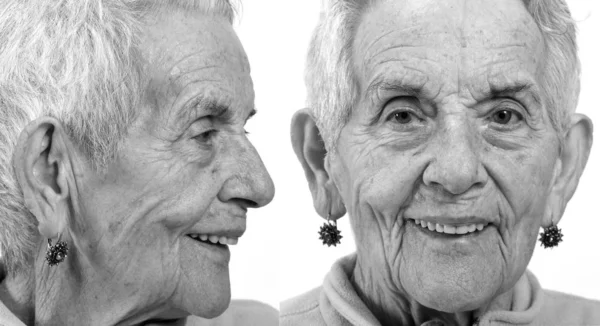 Retrato de mujer mayor frente y perfil — Foto de Stock