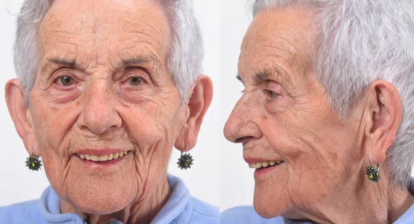 Portrait de la femme âgée devant et profil — Photo