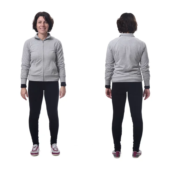 Full length portrait of a woman front and back on white backgrou — Foto de Stock