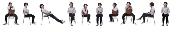 Большая Группа Женщин Сидящих Стуле Белом Фоне — стоковое фото