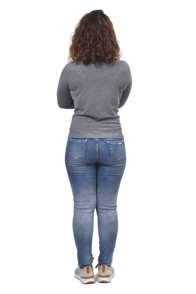 Full Portrait Woman Arms Crossed White Background — Stock Photo, Image