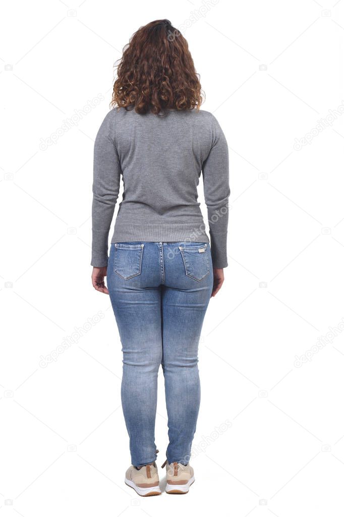 full portrait of a woman from behind on white, 