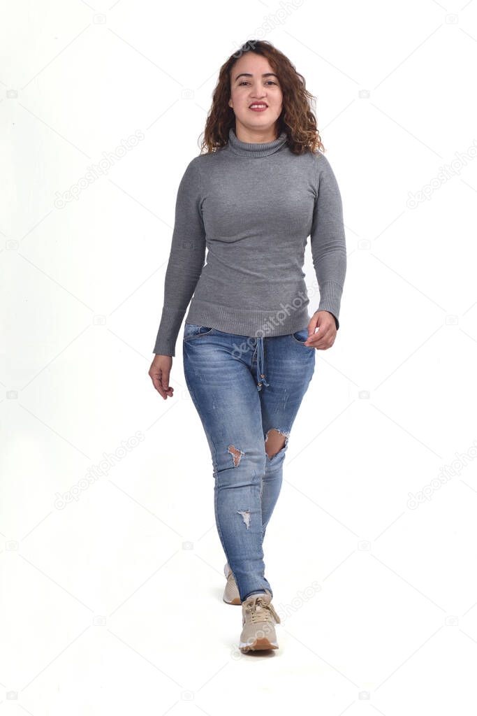 woman walking on white background