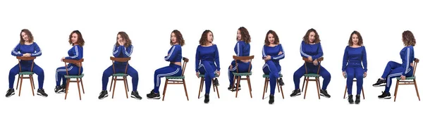 Beyaz Arka Planda Bir Sandalyede Oturan Geniş Bir Kadın Grubu — Stok fotoğraf