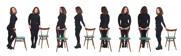 Velká Skupina Stejného Portrétu Ženy Různými Rukami Pózuje Židlí — Stock fotografie