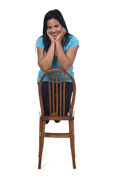 Žena Židli Pozadí — Stock fotografie