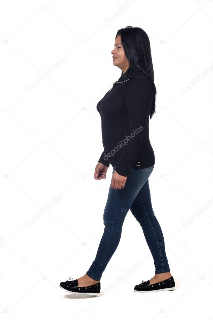 portrait of a woman waling on white background