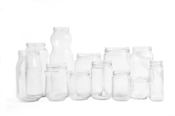 Große Gruppe Gläser Glas Auf Weiß — Stockfoto