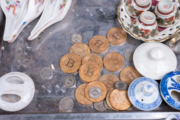 Bitcoin Vietnamu Venkovní Trh Stock Fotografie