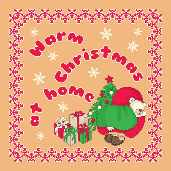 Christmas Card _ bear dormindo na poltrona —  Vetores de Stock