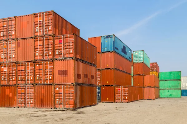 Stacked Color Cargo Containers Blue Sky Clouds — Stock Photo, Image