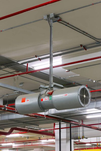 Car Parking Ventilation, Tunnel Jet Fan set up on the ceiling fo