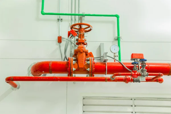 Industrial fire protection system with pressure gauge — Stock Photo, Image