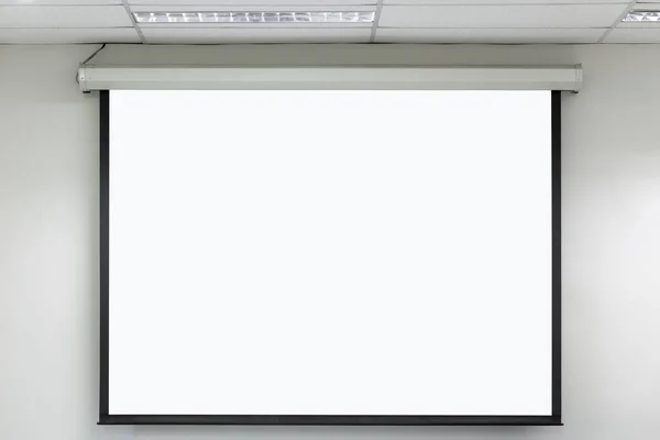 Front View Lecture Room Empty White Projector Screen — Stock Photo, Image