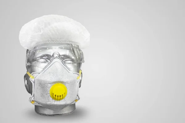 White Polystyrene Foam Male Display Mannequin Head Wearing Protection Dust — Stock Photo, Image