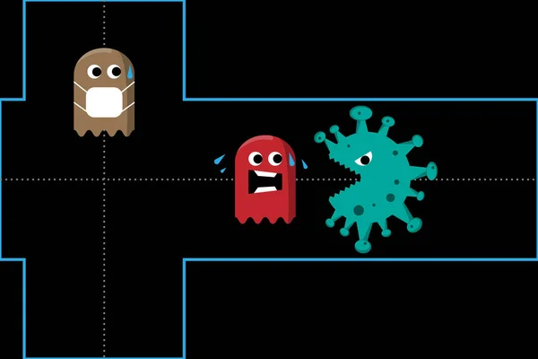 Orang Orang Lari Dari Wabah Penyakit Patogen Virus Corona Covid - Stok Vektor