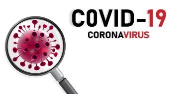 Büyüteçle Coronavirus hastalığı enfeksiyonu. Coronavirus hastalığının yeni resmi adı COVID-19. 2019-nCov Konsepti.