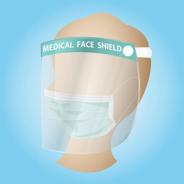 White Man Plastic Face Shield Surgical Mask Protection Coronavirus Covid — Stock Vector