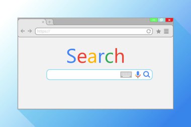 Mavi arkaplanda web tarayıcı penceresi. Internet Explorer illüstrasyonunda arama motoru.