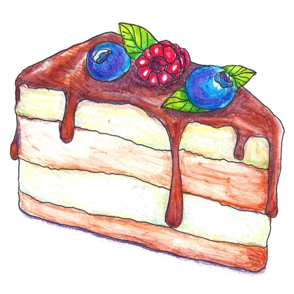 Ακουαρέλα cheesecake με μούρα. Απομονωμένα σε λευκό. — Φωτογραφία Αρχείου