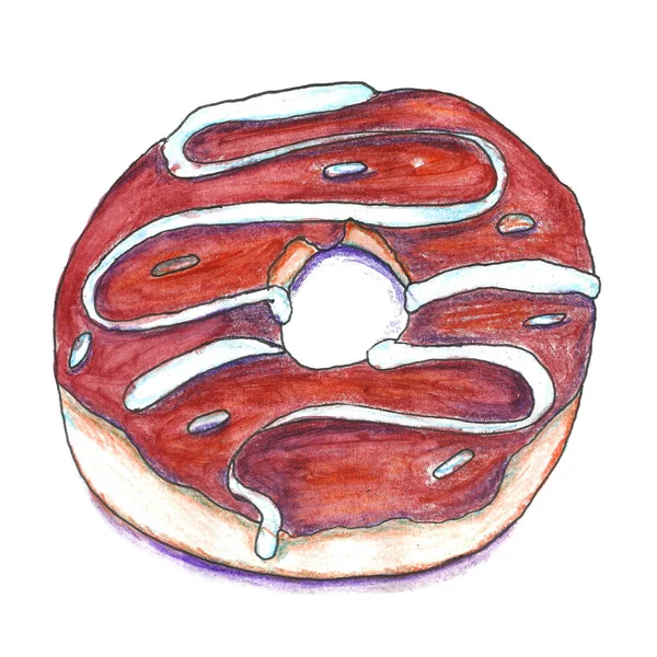 Donut aquarelle au chocolat. Isolé sur blanc . — Photo