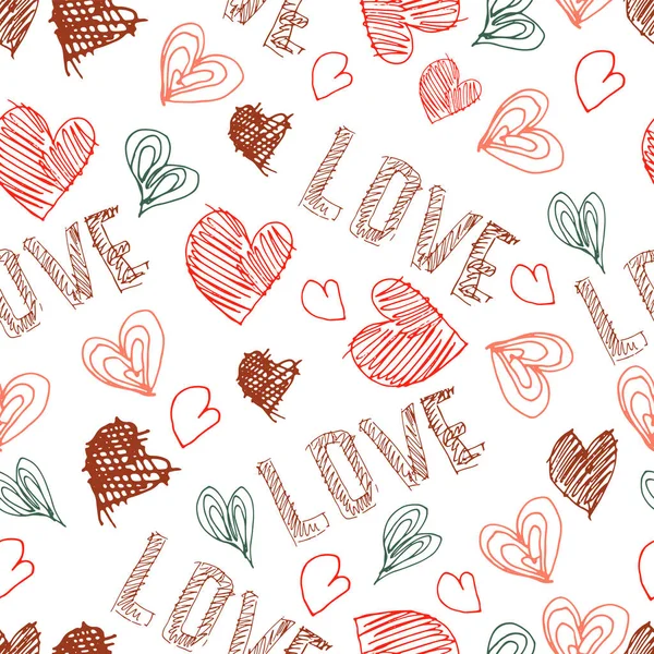 Vector hand drawn seamless pattern. Valentines day. — Stock Vector