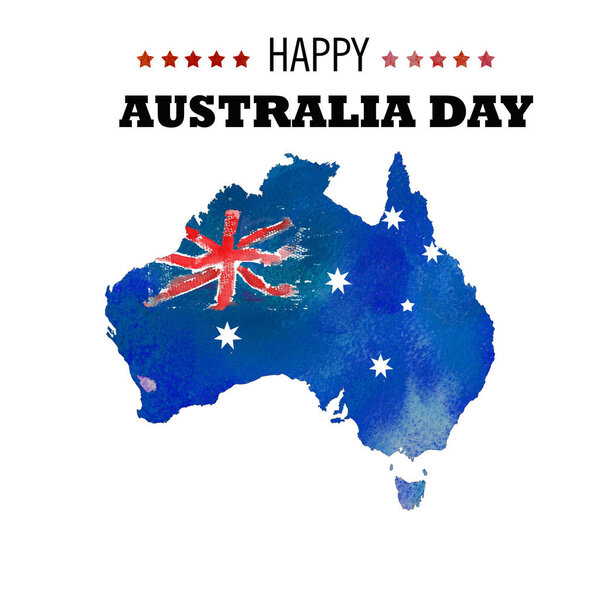 С Днем Австралии. Карта Австралии с флагом на голубом
