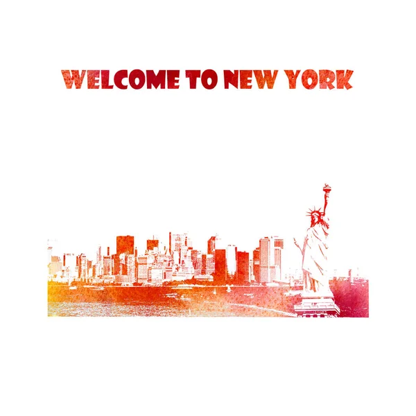Proužek akvarel. Barevný plakát Vítejte v New Yorku. Panorama — Stock fotografie