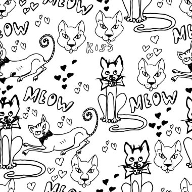 Elle çizilmiş seamless modeli. Sevimli kediler