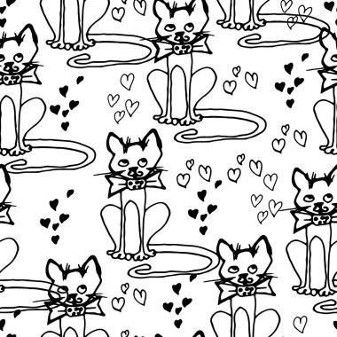 Elle çizilmiş seamless modeli. Sevimli kediler