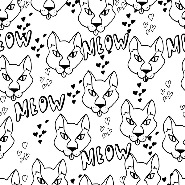 Hand drawn seamless pattern. Cute cats — Stock Vector