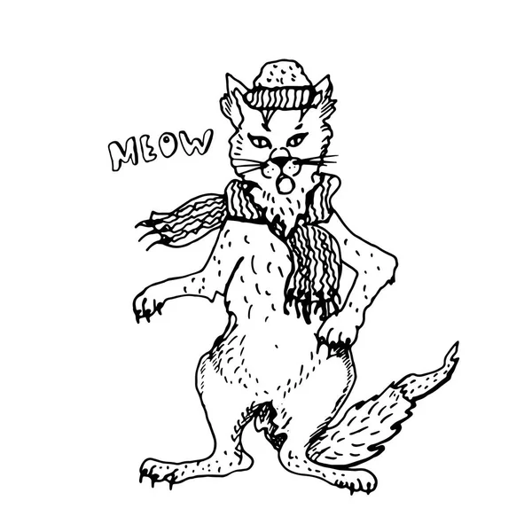 Elle çizilmiş sevimli kış kedi şapka ve atkı. 