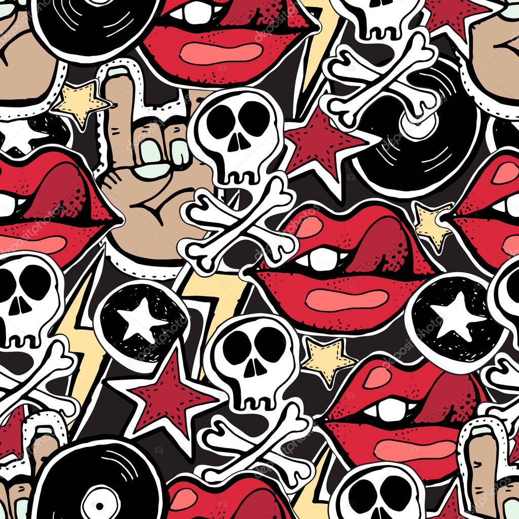 Vector seamles pattern.  Punk rock abstract background.