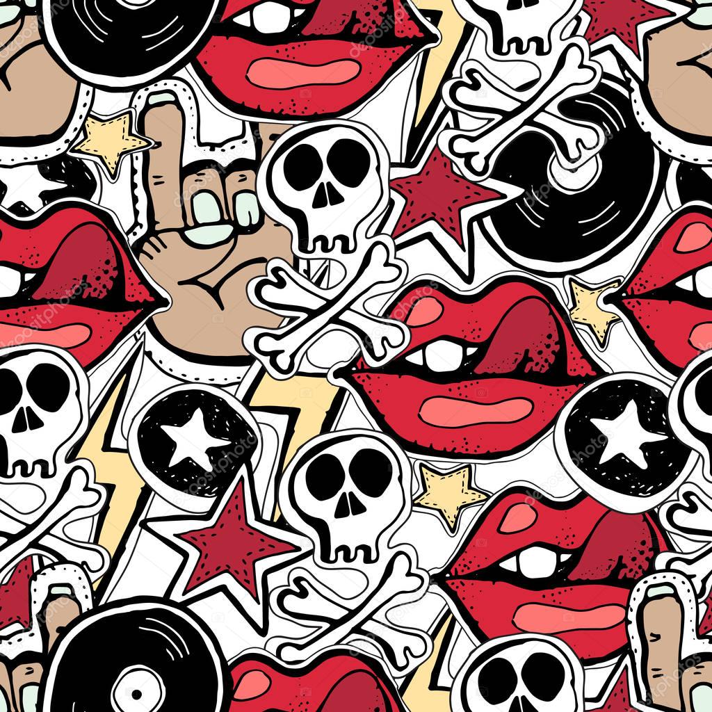 Vector seamles pattern.  Punk rock abstract background.