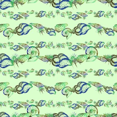 Sulu Boya egzotik seamless modeli. Kabuklu deniz ürünleri. Sualtı canlıları.