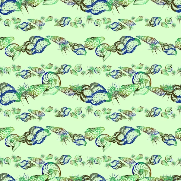 Watercolor exotic seamless pattern. Shellfish. Underwater life. — Stock Photo, Image