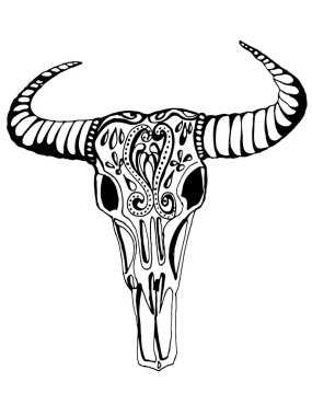 Bizon kafatası. El vektör çizim çekilmiş. Yerel Tema.