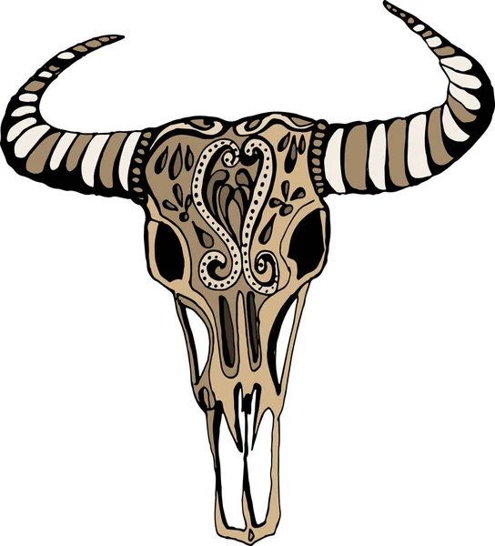 Crânio de búfalo. Ilustração vetorial desenhada à mão. Tema nativo . — Vetor de Stock