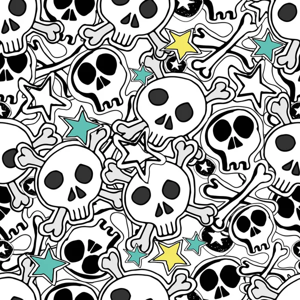 Skulls and bones. Vector seamless pattern. Hand drawn illustrati — Stock Vector