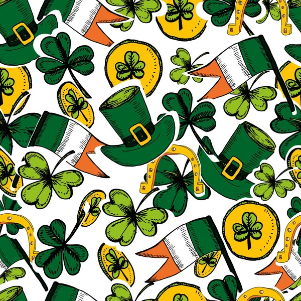 Vektör el yonca, shamrocks ile çizilmiş tebrik kartı.
