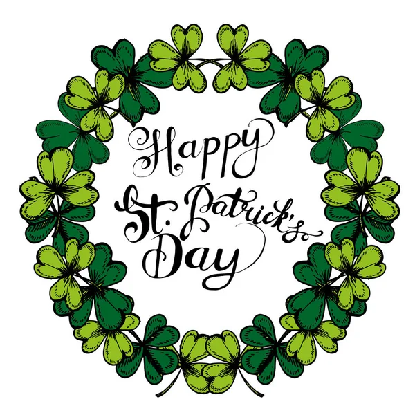 Hand drawn vector St. Patrick's Day greeting card. Floral frame. — Stock Vector